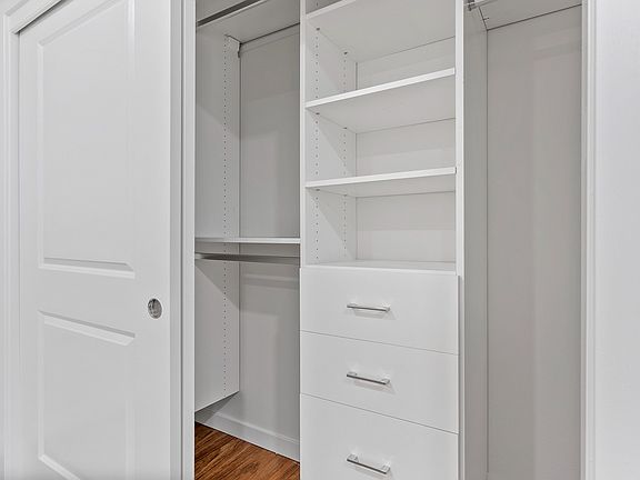 New custom closets with ample hanging and shelf space.