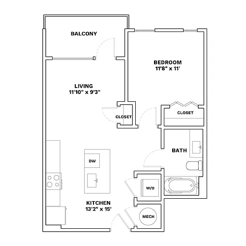 Floor plan 1x1 - 605sqft - A10 - Impressionist