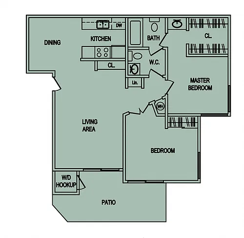 Floor plan 2 Bedroom 1.5 Bath