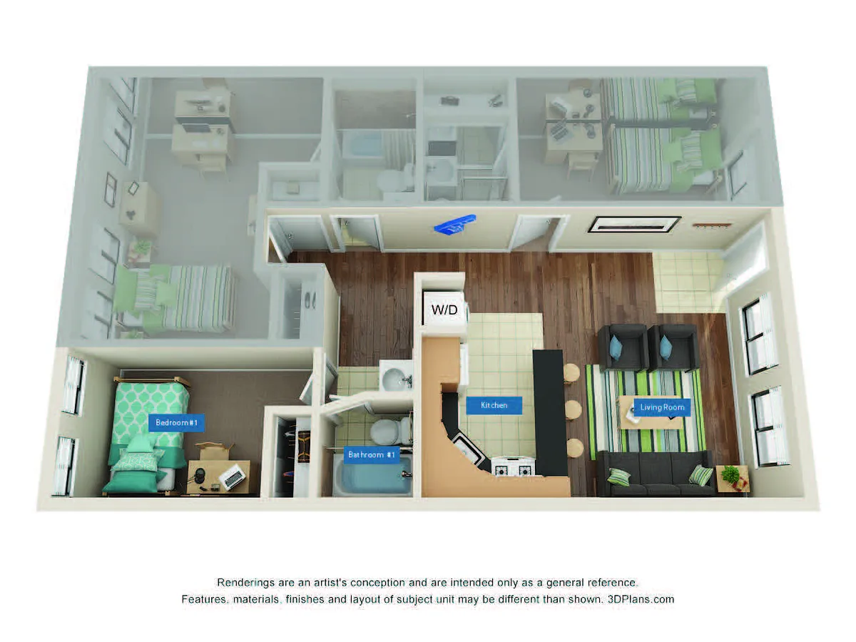 Floor plan Individual Lease - 3 Bed 3 Bath - Private Bath