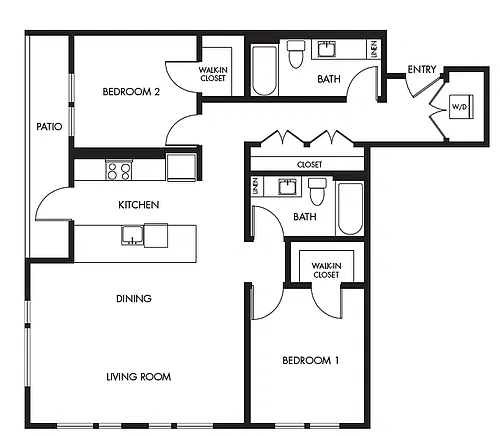 Floor plan 2 Bed 2 Bath Podium - 1162