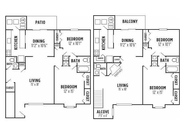 Floor plan Two Bedroom 1.5 Bath A