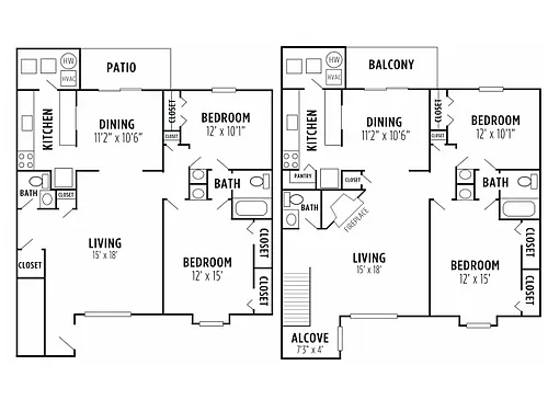 Floor plan Two Bedroom 1.5 Bath A