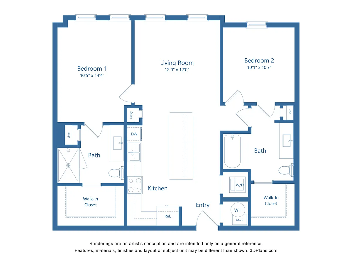 Floor plan B1 | 2 Bed | 2 Bath | MIHDB