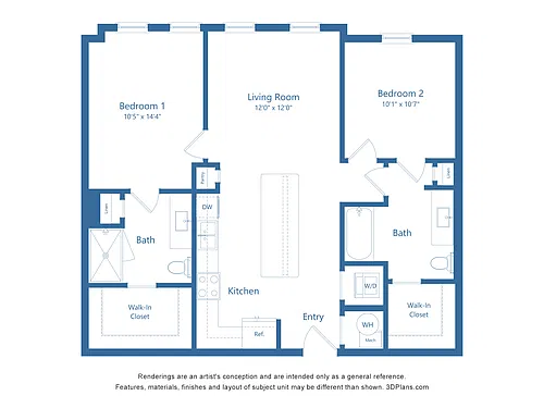 Floor plan B1 | 2 Bed | 2 Bath