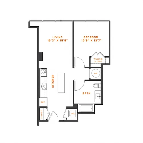 Floor plan 1 Bedroom - 1 Bath | A01