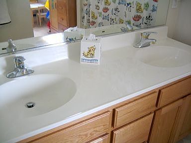 Master bathroom with dual sinks