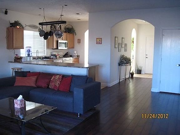 View of kitchen from great room.