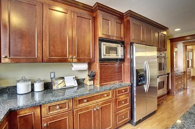 Kitchen, showing microwave, fridge, two ovens