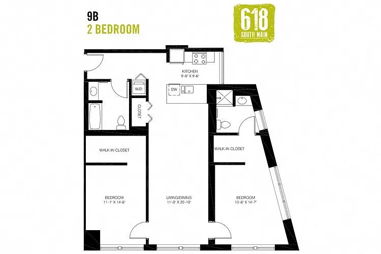 Floor plan 2 Bedroom 2 Bath 1241 sq. ft.