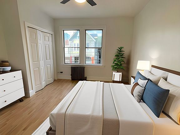 Virtually staged primary bedroom