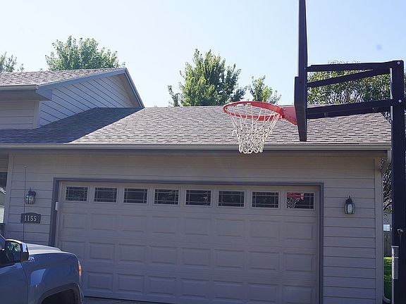 garage and basketball hoop