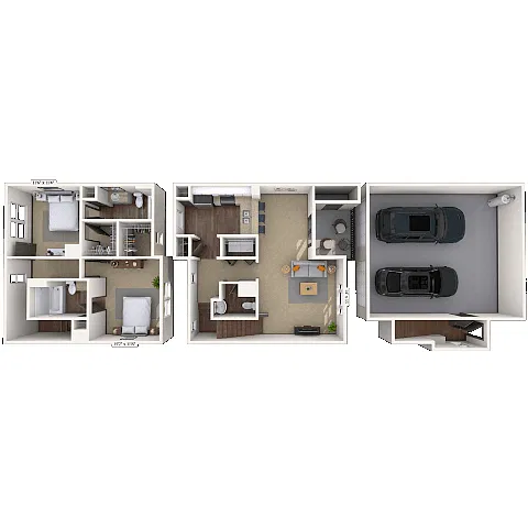 Floor plan Townhome 2x2.5 1397-1494 SF