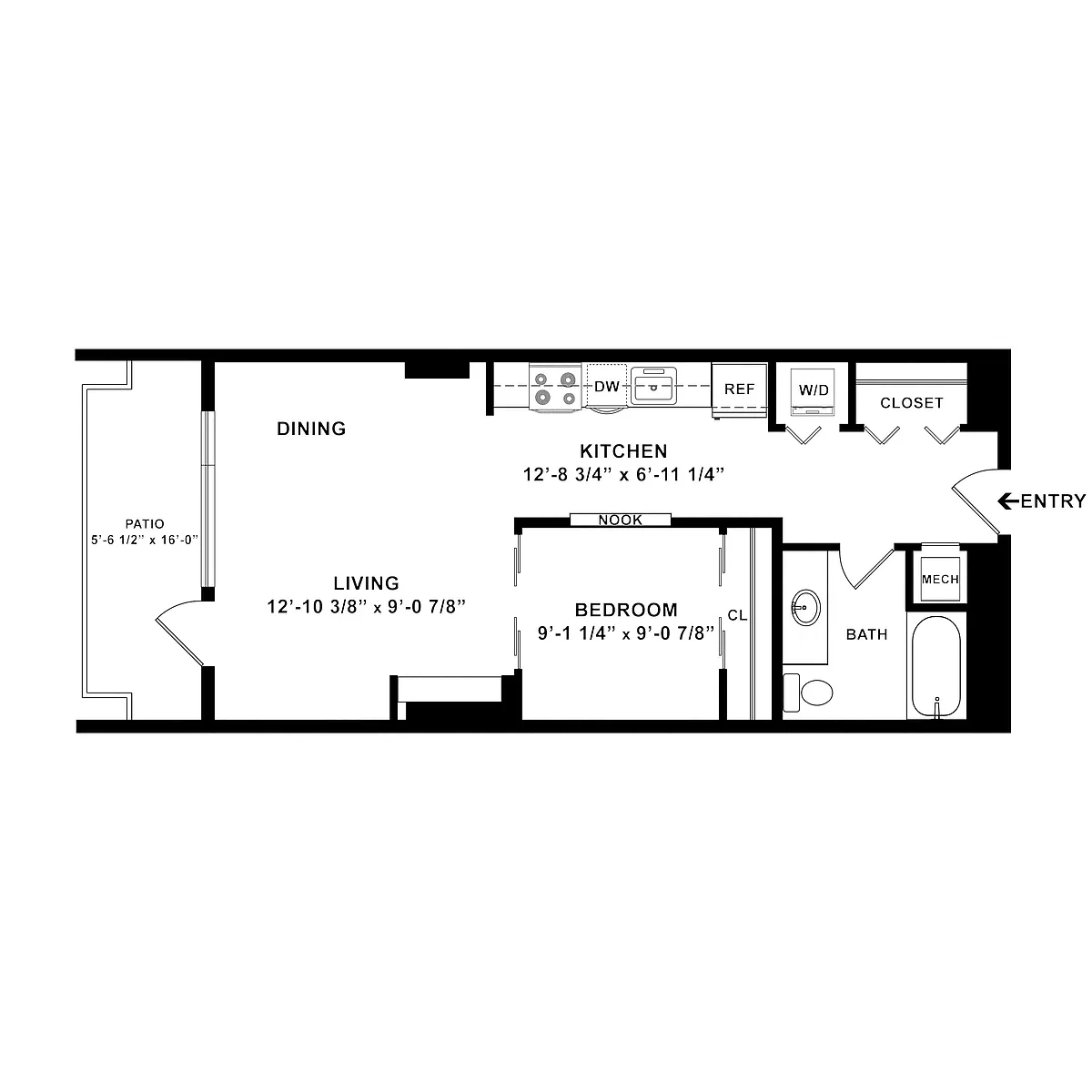 Floor plan 1 Bed/1 Bath Urban-e4.1
