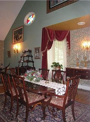 vaulted ceilings in the formal dining room.