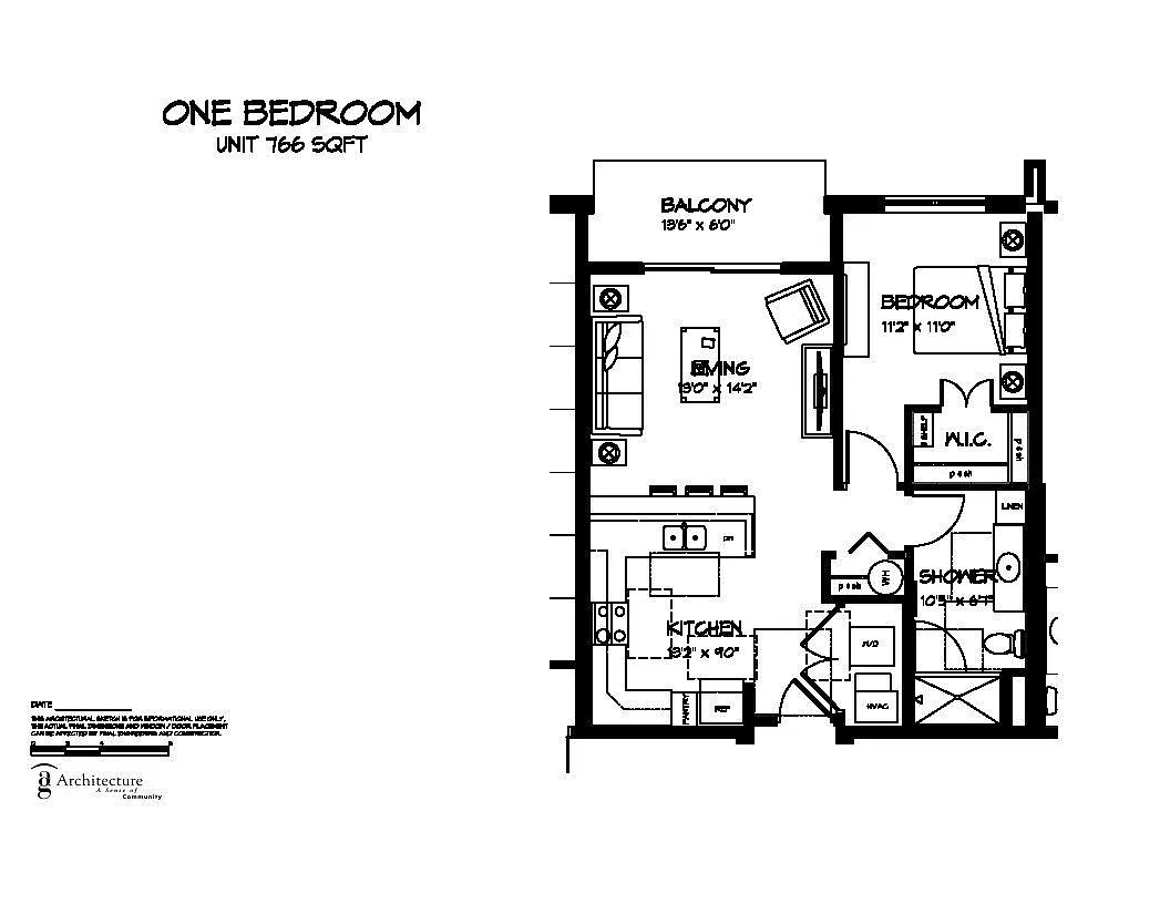 Floor plan Building B - One Bedroom C