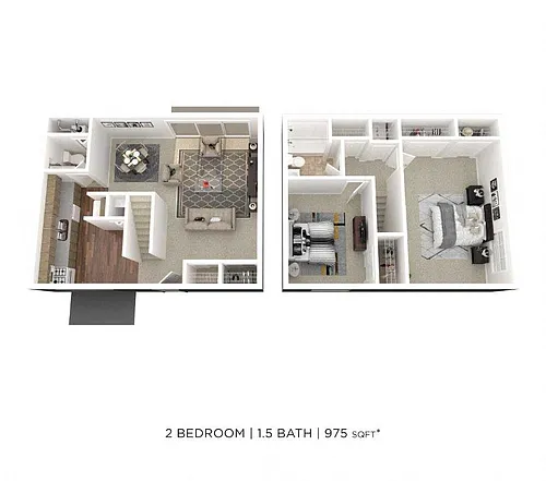 Floor plan Two Bedroom 1.5 Bath Townhome - 975 sqft