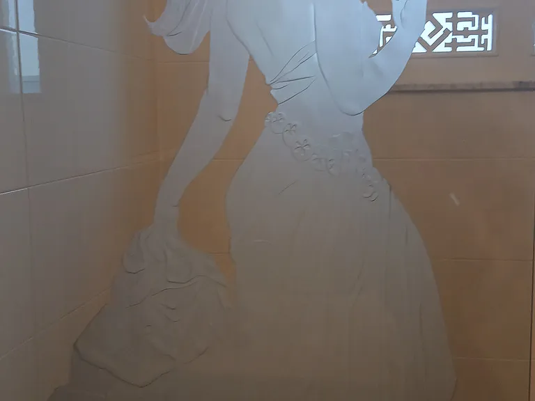Hand-cut Glass panel signed.