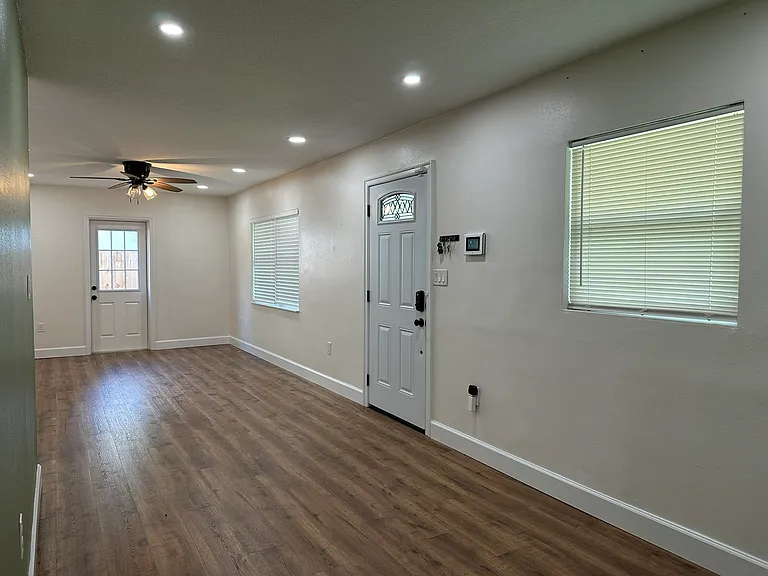 view from the dining room towards the living room