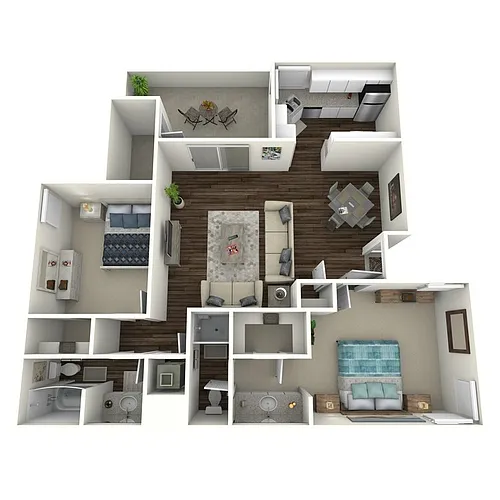 Floor plan Sunset - Two Bedroom/Two Bath 950 Sq Ft