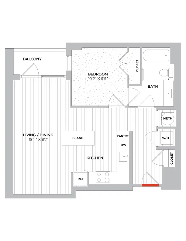Floor plan 1 Bed/1 Bath-A07 West