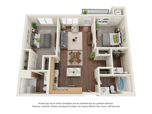 Floor plan Two Bedroom B - 60%