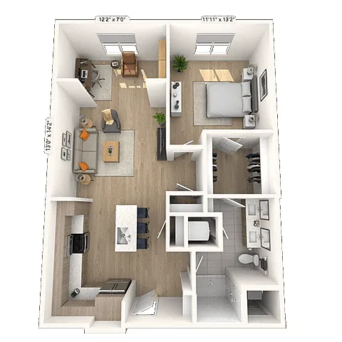 Floor plan AA 1x1 929 SF