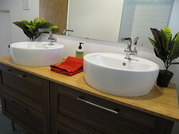 Bamboo and subway tile