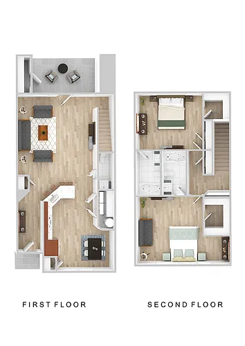 Floor plan 2 bedroom with Kitchen in the Front of the Home