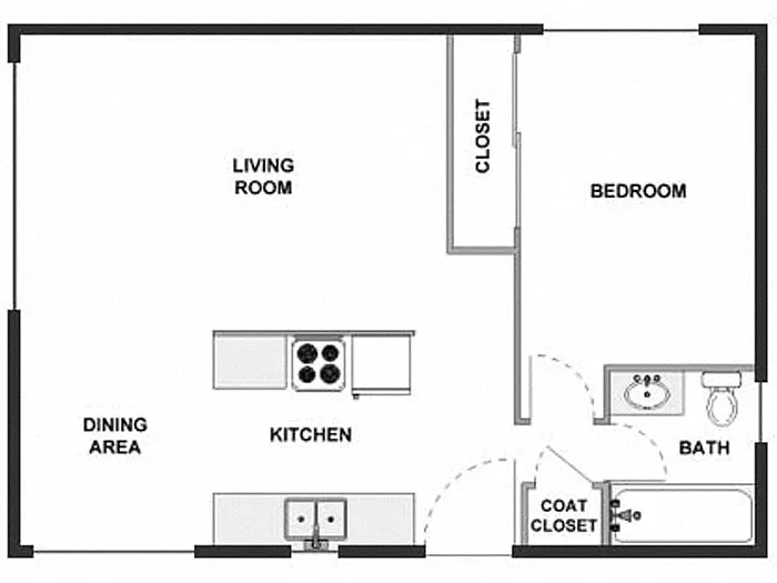 Floor plan 1 Bed / 1 Bath: Type A