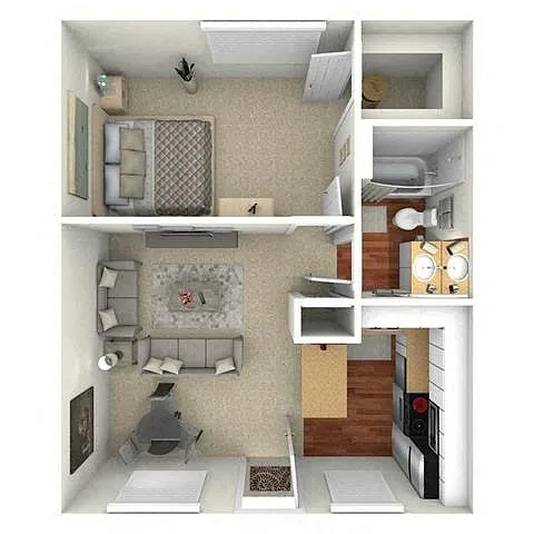 Floor plan 1 Bed 1 Bath Up