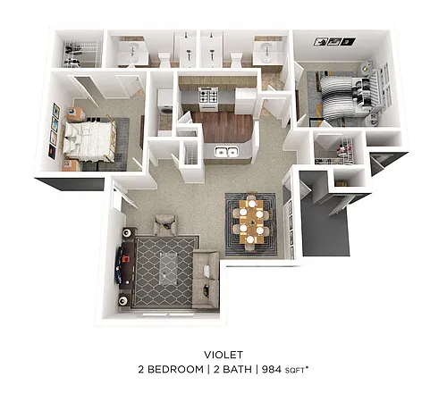 Floor plan Two Bedroom 2 Bath - 984 sqft