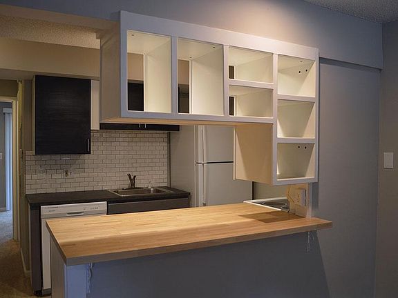 butcher's block and open shelving