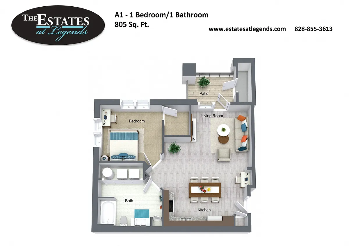 Floor plan A1- 1 Bedroom / 1 Bath