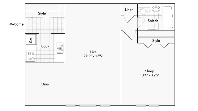 Floor plan Des Plaines North - 1x1
