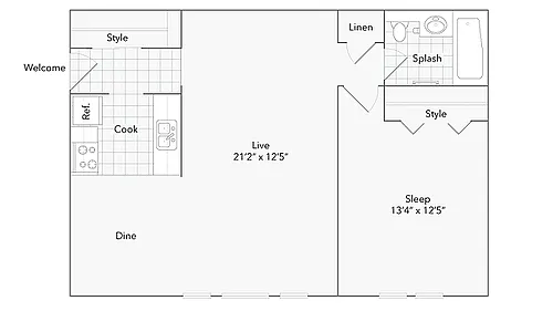 Floor plan Des Plaines North - 1x1