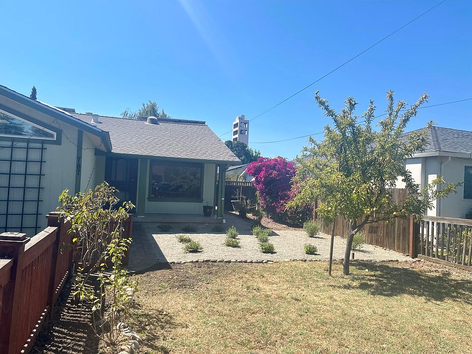 Front yard with view of large living room window. *grass area is being reseeded so will be greener*
