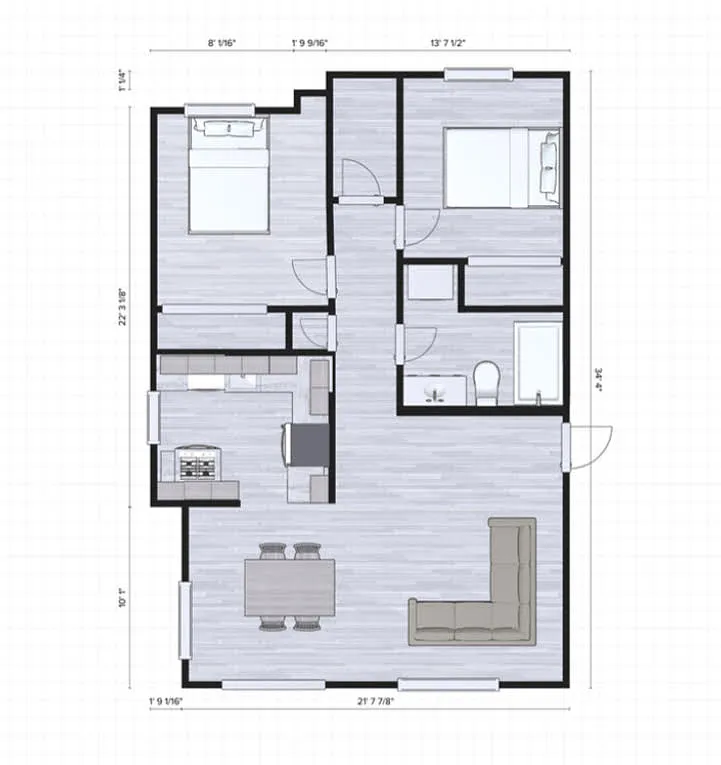 Floor plan 2 Bed 1 Bath