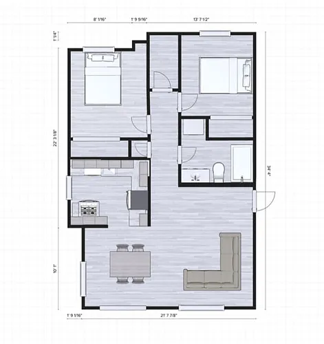 Floor plan 2 Bed 1 Bath