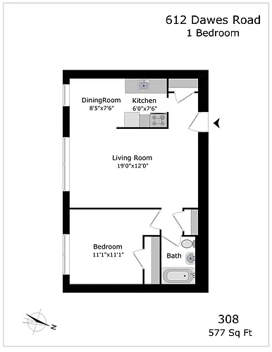 Floor plan 1 Bedroom - unit 308