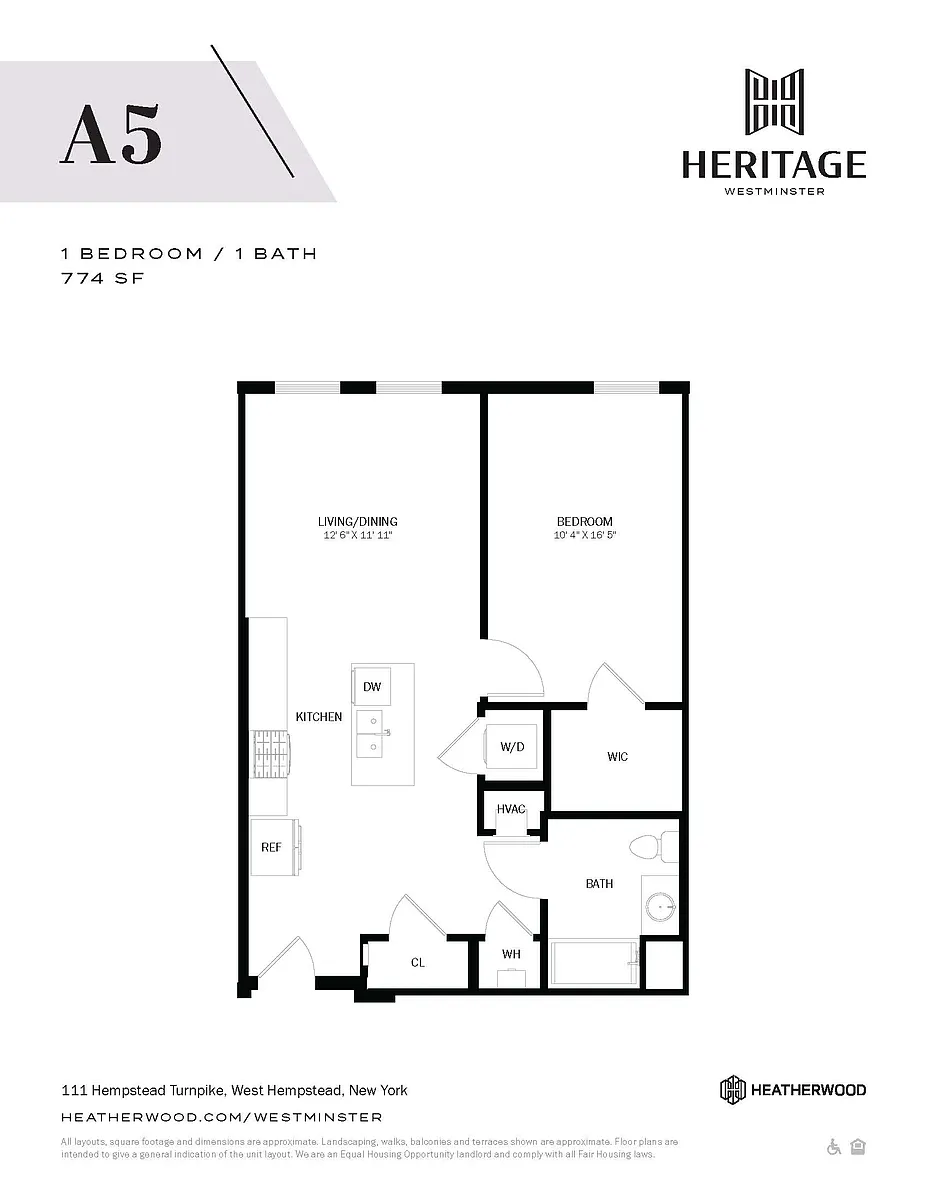 Floor plan 1 Bed, 1 Bath - A5