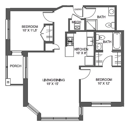Floor plan Two Bedroom Two Bath