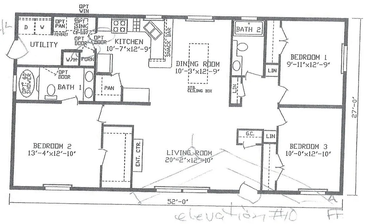 Floor plan 3 Bed 2 Bath Double Section Home