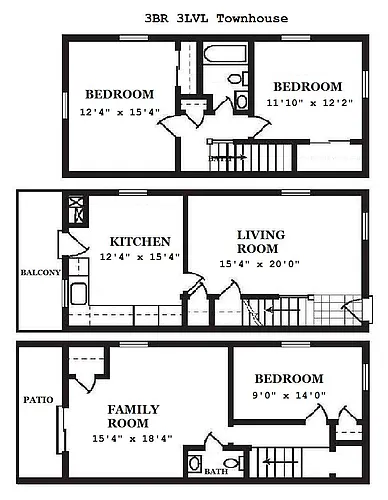 Floor plan 3 Bedroom 3 Level