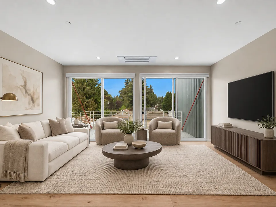 Living room looking towards deck (virtually staged)