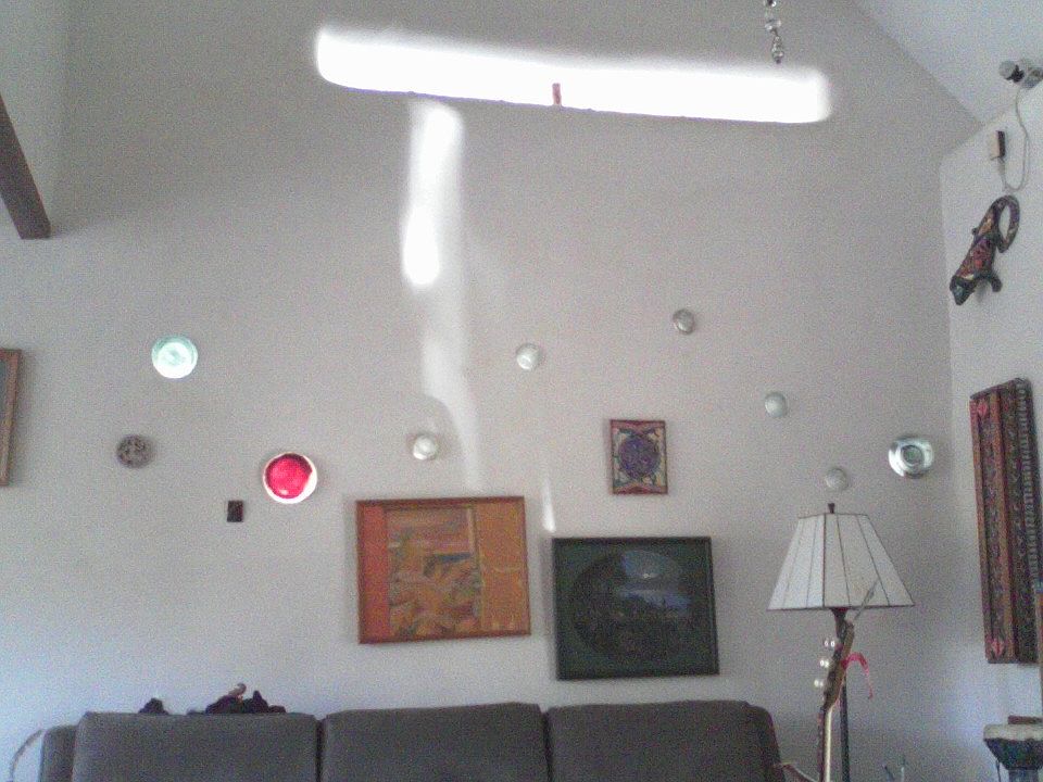 The morning and evening sun makes patterns on the walls.