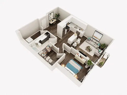 Floor plan One Bed One Bath Den 1G