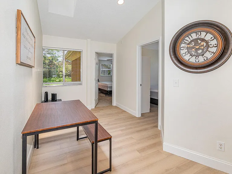 Open dining area with vaulted ceilings