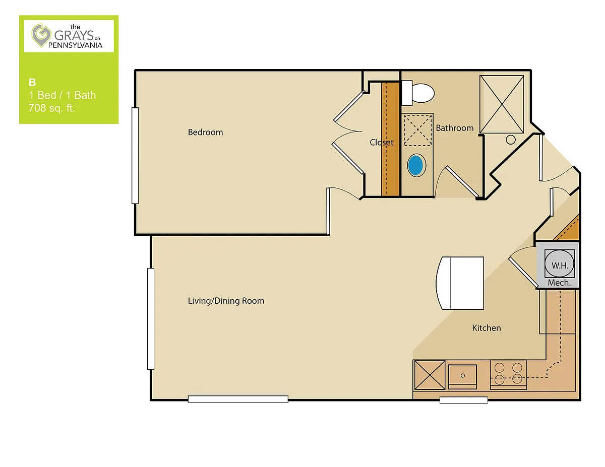 Floor plan 1 Bed/1 Bath (252aa6)