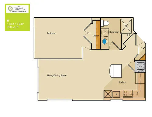 Floor plan 1 Bed/1 Bath (252aa6)
